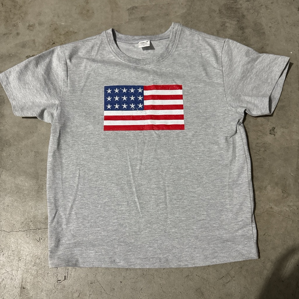 Gray baby tee with USA Flag Design